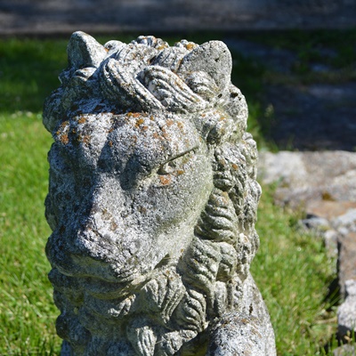 Two Concrete Lion Yard Statues