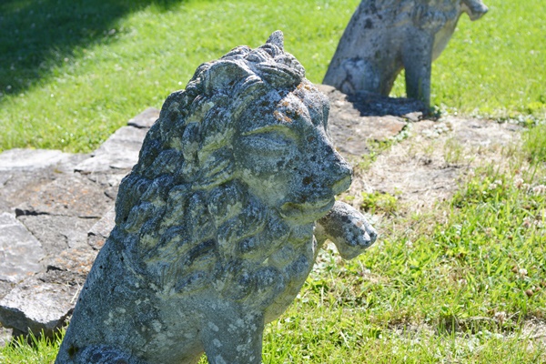 Two Concrete Lion Yard Statues