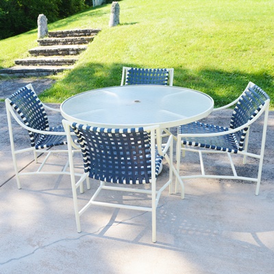 Cream Aluminum Patio Table and Four Chairs