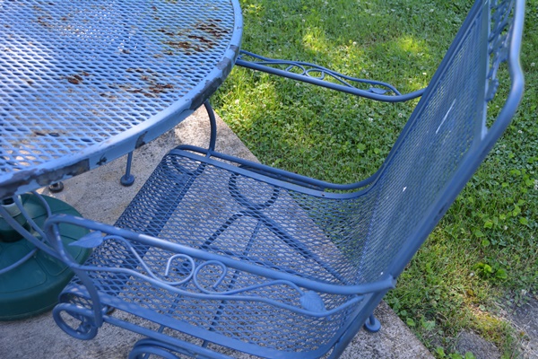 Blue Painted Iron Patio Table and Four Chairs