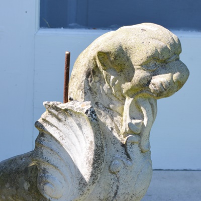 Two Fishtailed Winged Foo Dog Lion Concrete Garden Statues