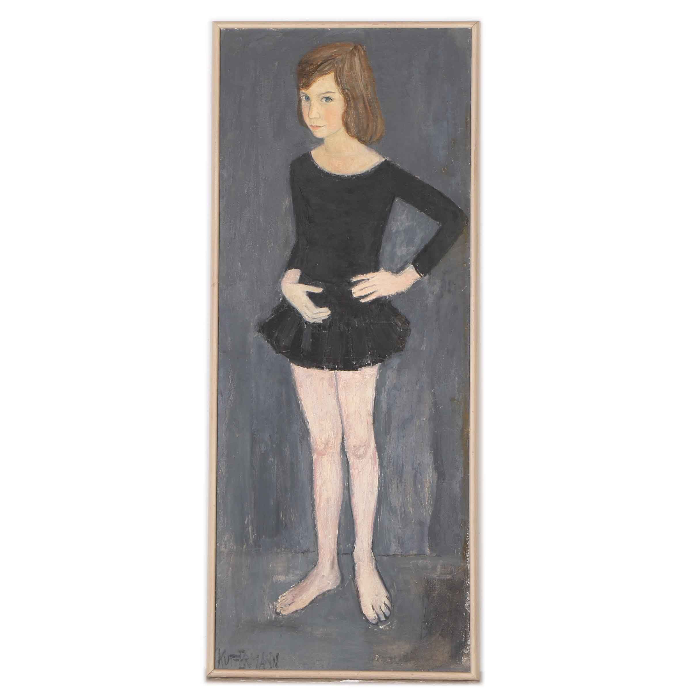 Kupfermann Oil on Board Painting of a Young Dancer