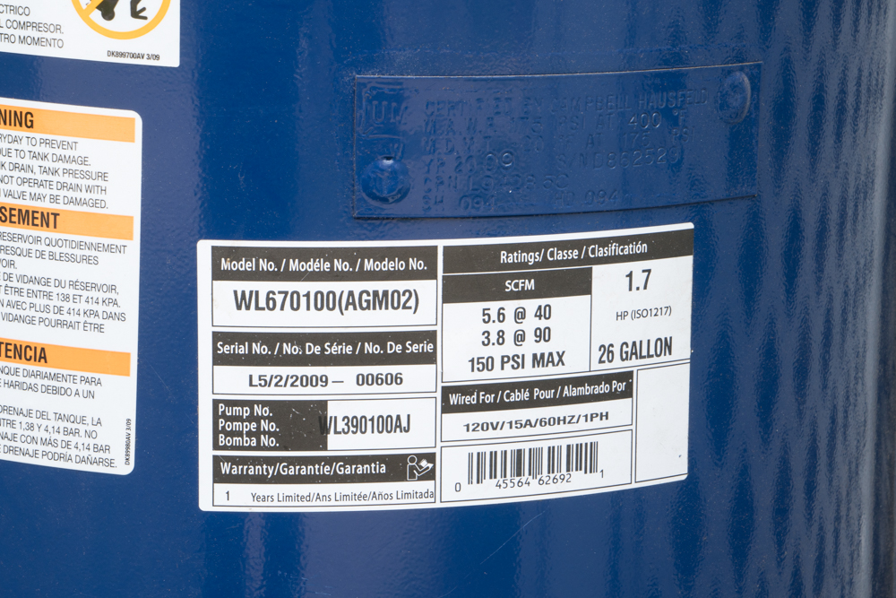 Campbell Hausfield Air Compressor and Husky Air Tool Set