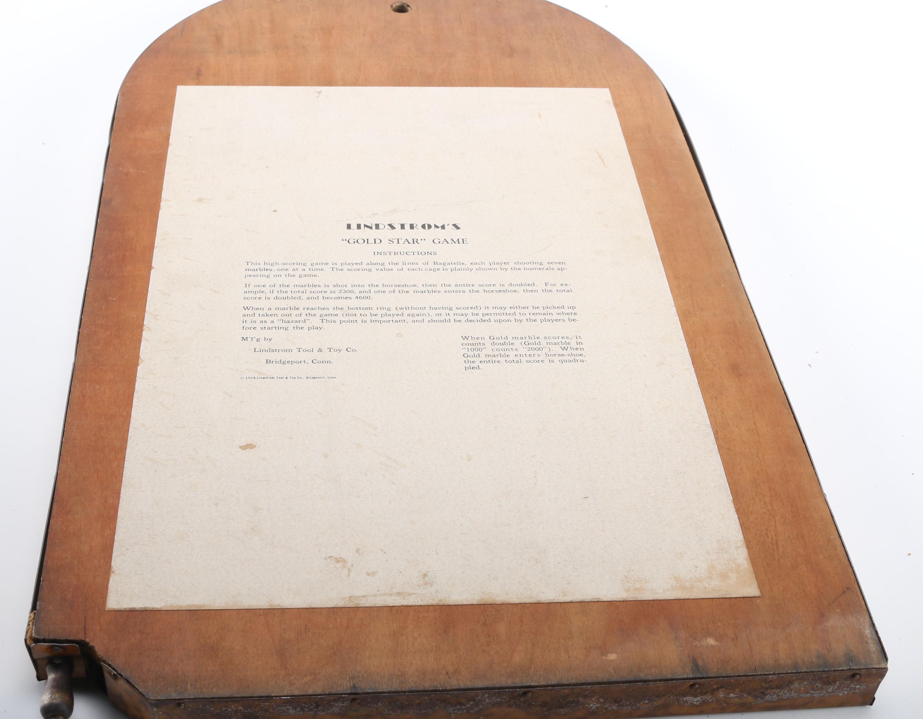 1934 Lindstrom "Gold Star" Bagatelle Tabletop Game
