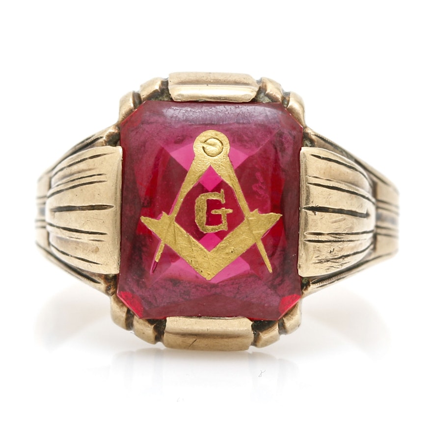 10K Yellow Gold Masonic Ruby Ring