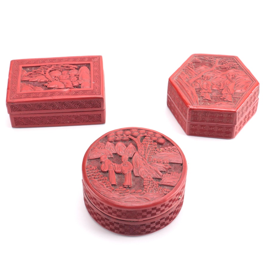 Chinese Red Lacquer Trinket Boxes