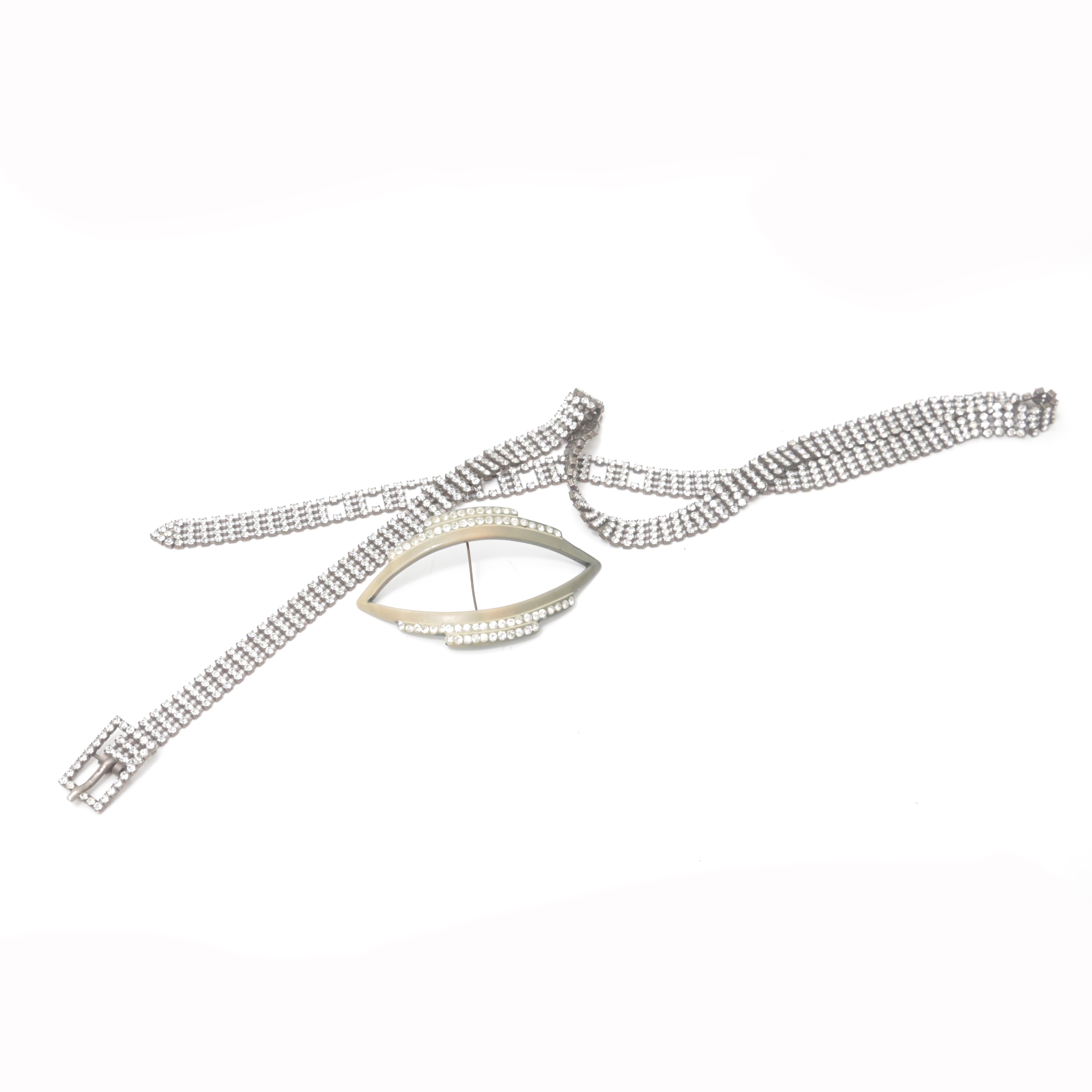 Rhinestone Belt and Bakelite Pin