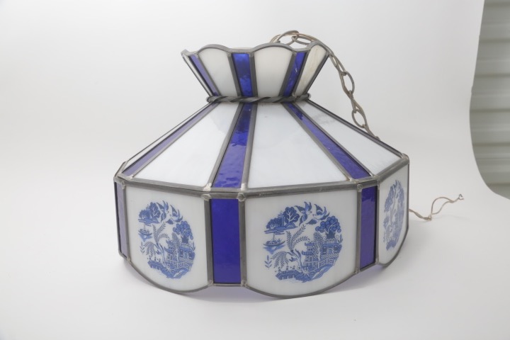 Blue and White Hanging Lamp with Blue Willow Accents