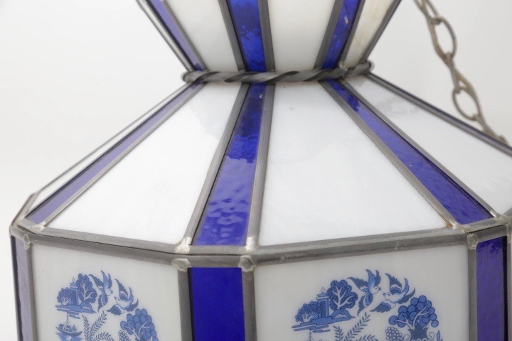 Blue and White Hanging Lamp with Blue Willow Accents