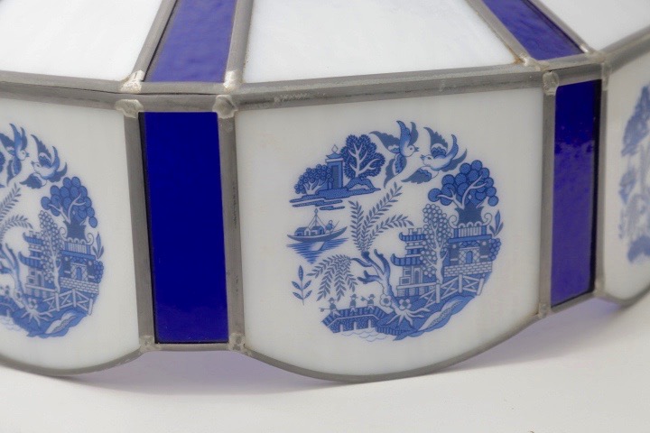 Blue and White Hanging Lamp with Blue Willow Accents