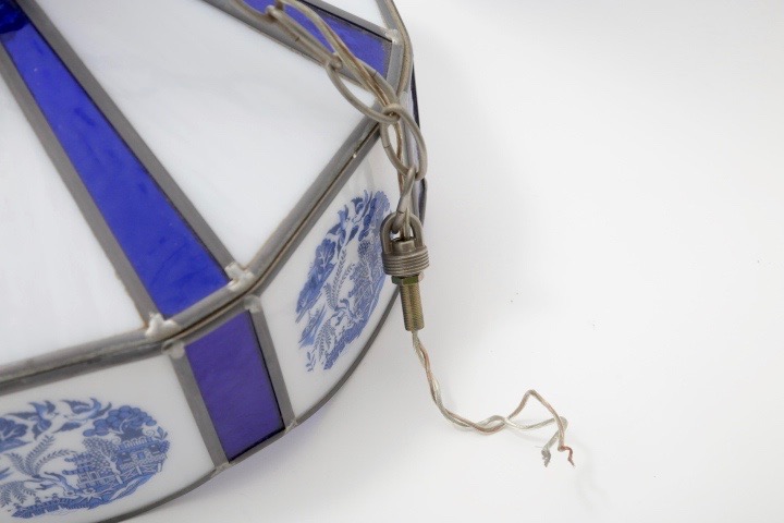 Blue and White Hanging Lamp with Blue Willow Accents