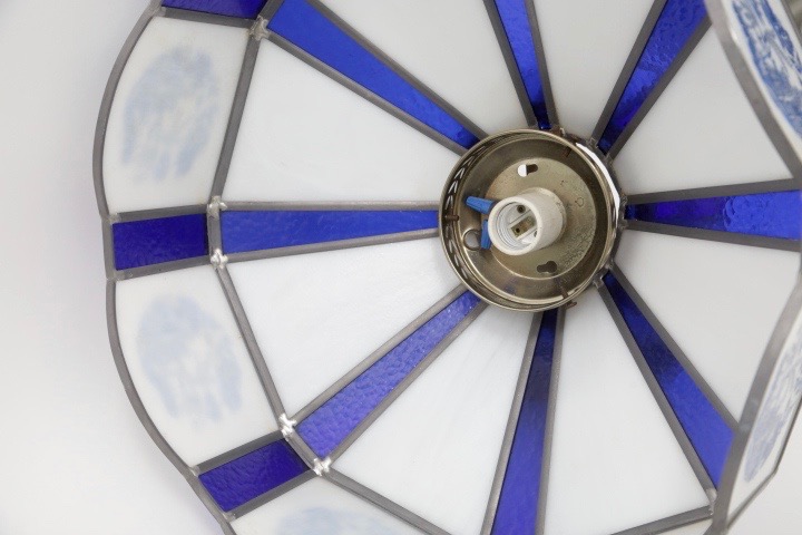 Blue and White Hanging Lamp with Blue Willow Accents