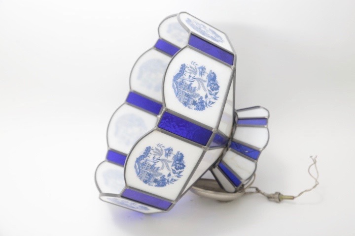 Blue and White Hanging Lamp with Blue Willow Accents