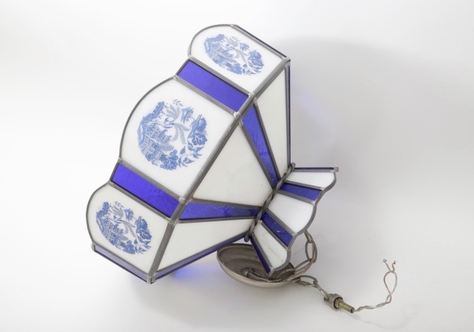 Blue and White Hanging Lamp with Blue Willow Accents