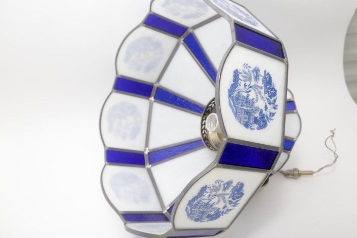 Blue and White Hanging Lamp with Blue Willow Accents