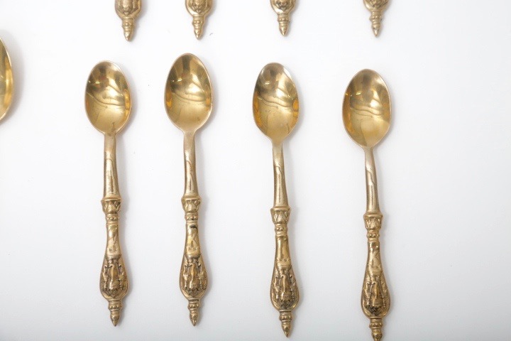 Brass Tone Elephant Embossed Flatware