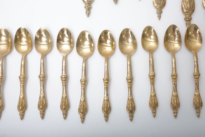 Brass Tone Elephant Embossed Flatware