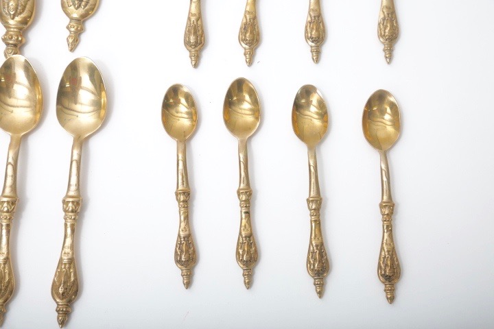 Brass Tone Elephant Embossed Flatware