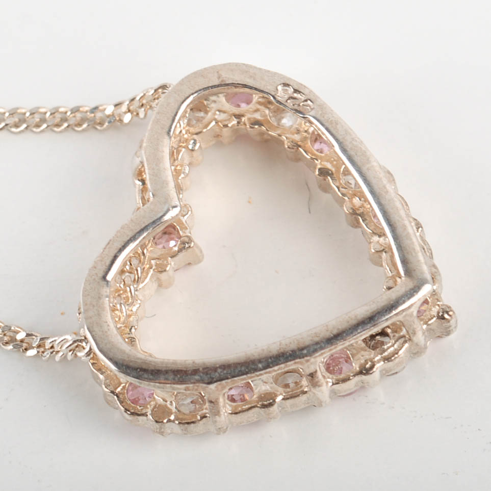 Two Sterling Silver and Cubic Zirconia Necklaces, One With Matching Earrings