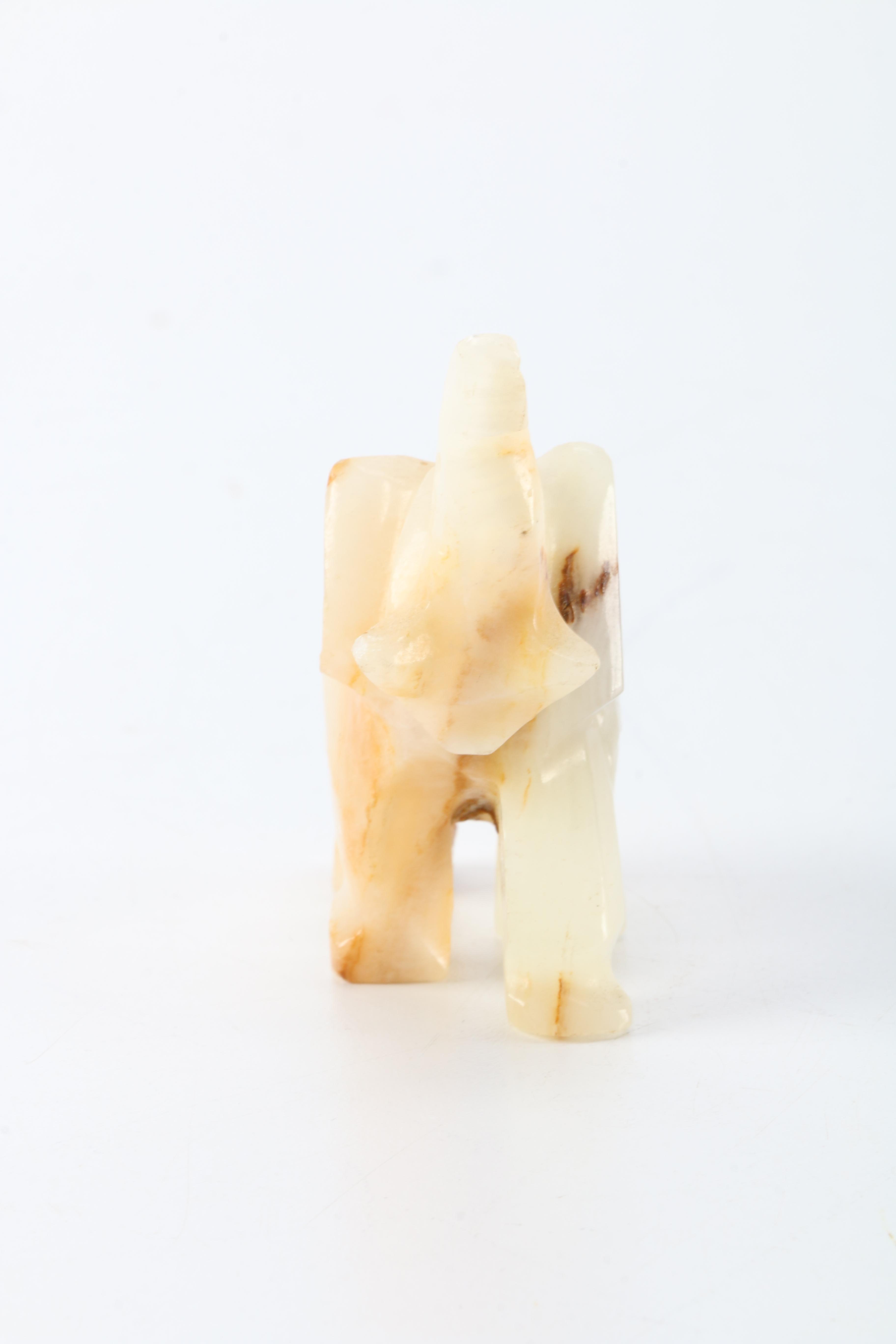 Carved White Onyx Elephant Figurine