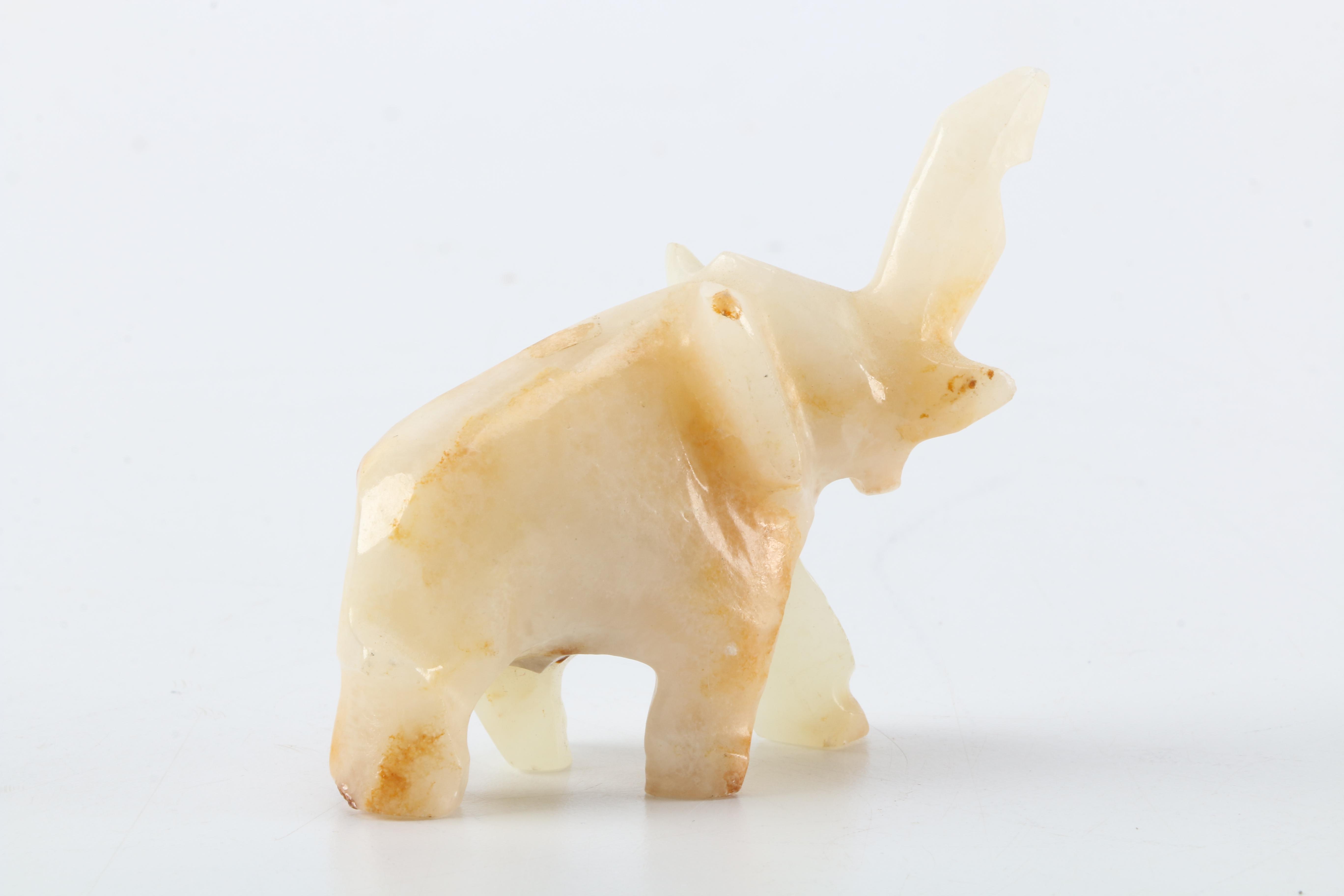 Carved White Onyx Elephant Figurine