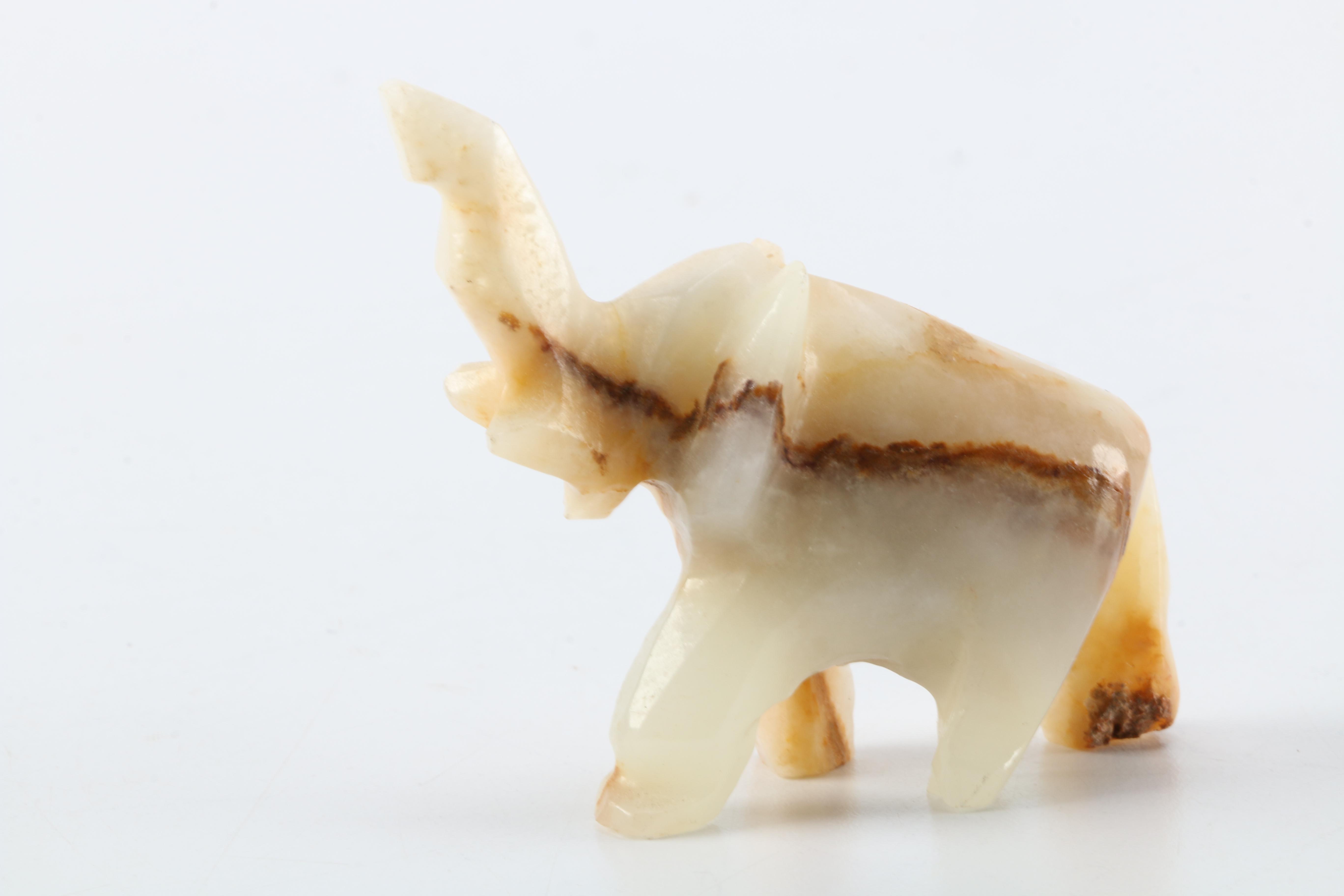 Carved White Onyx Elephant Figurine