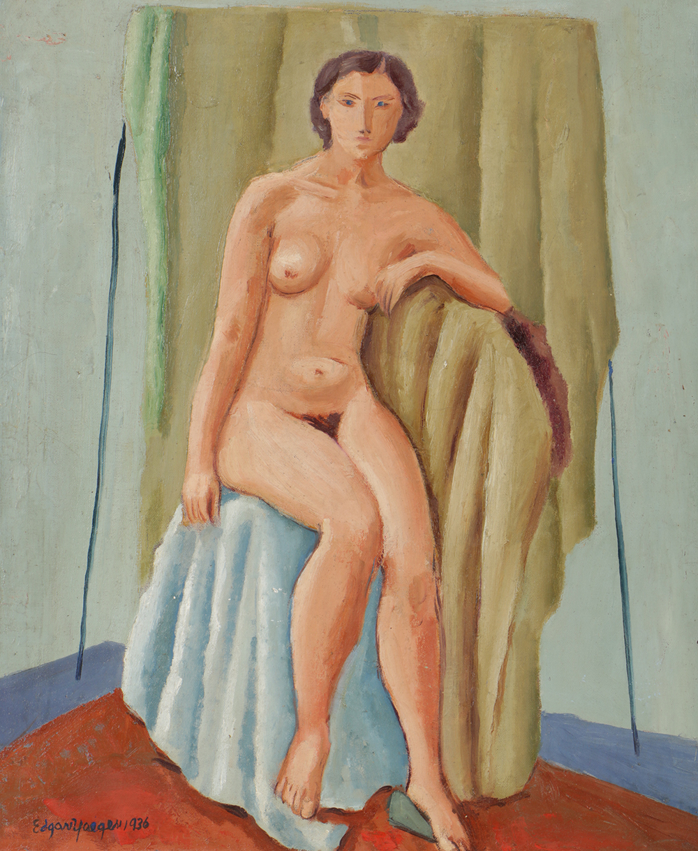 Edgar Yaeger Oil Painting on Canvas Portrait of a Seated Nude