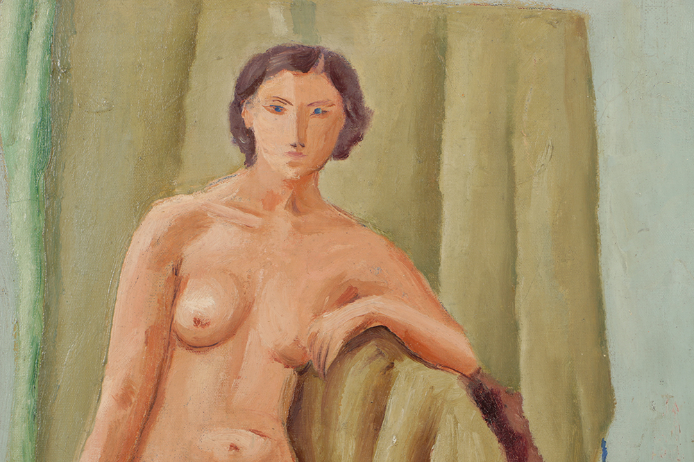 Edgar Yaeger Oil Painting on Canvas Portrait of a Seated Nude