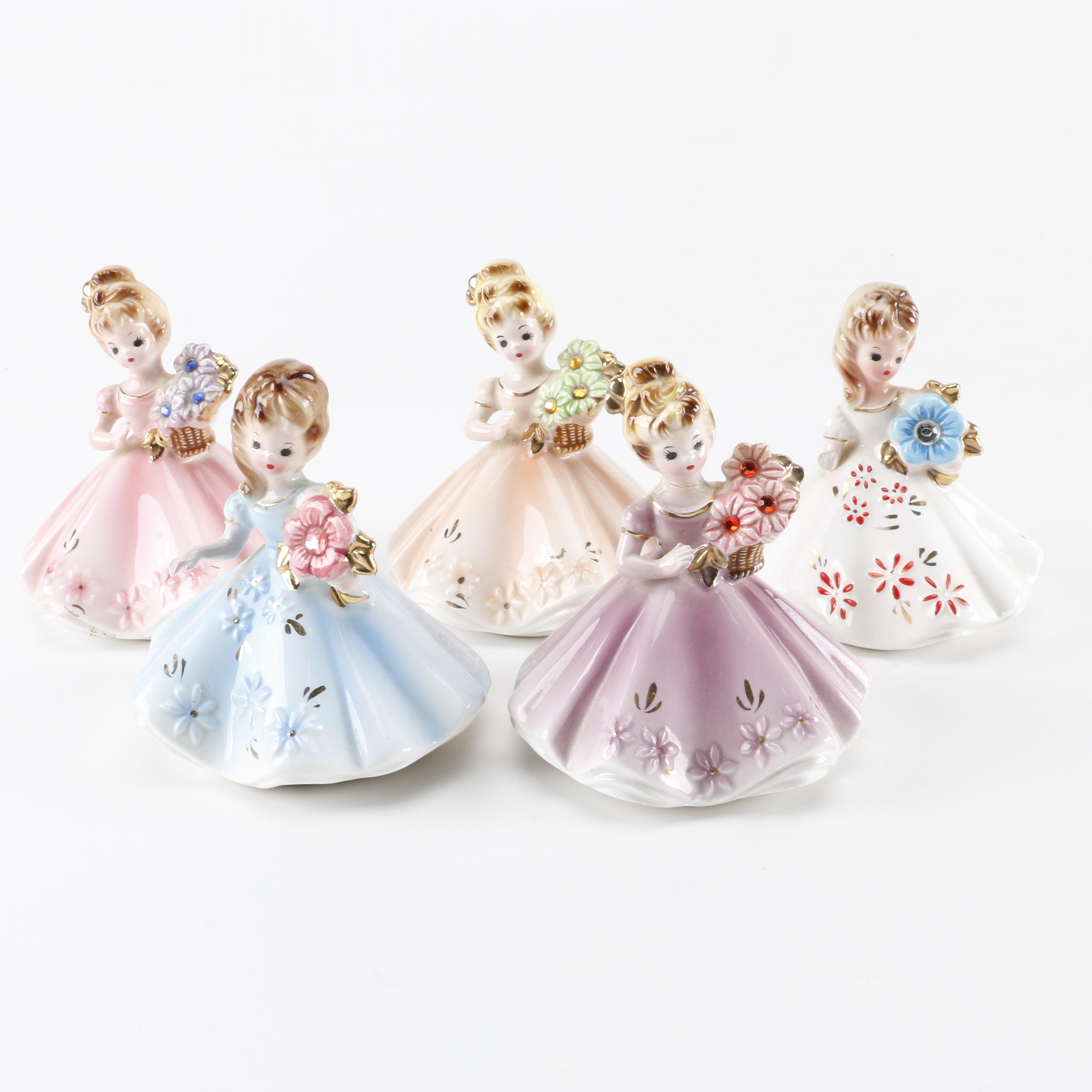 Circa 1960s Josef Originals Porcelain Birthstone Figurines