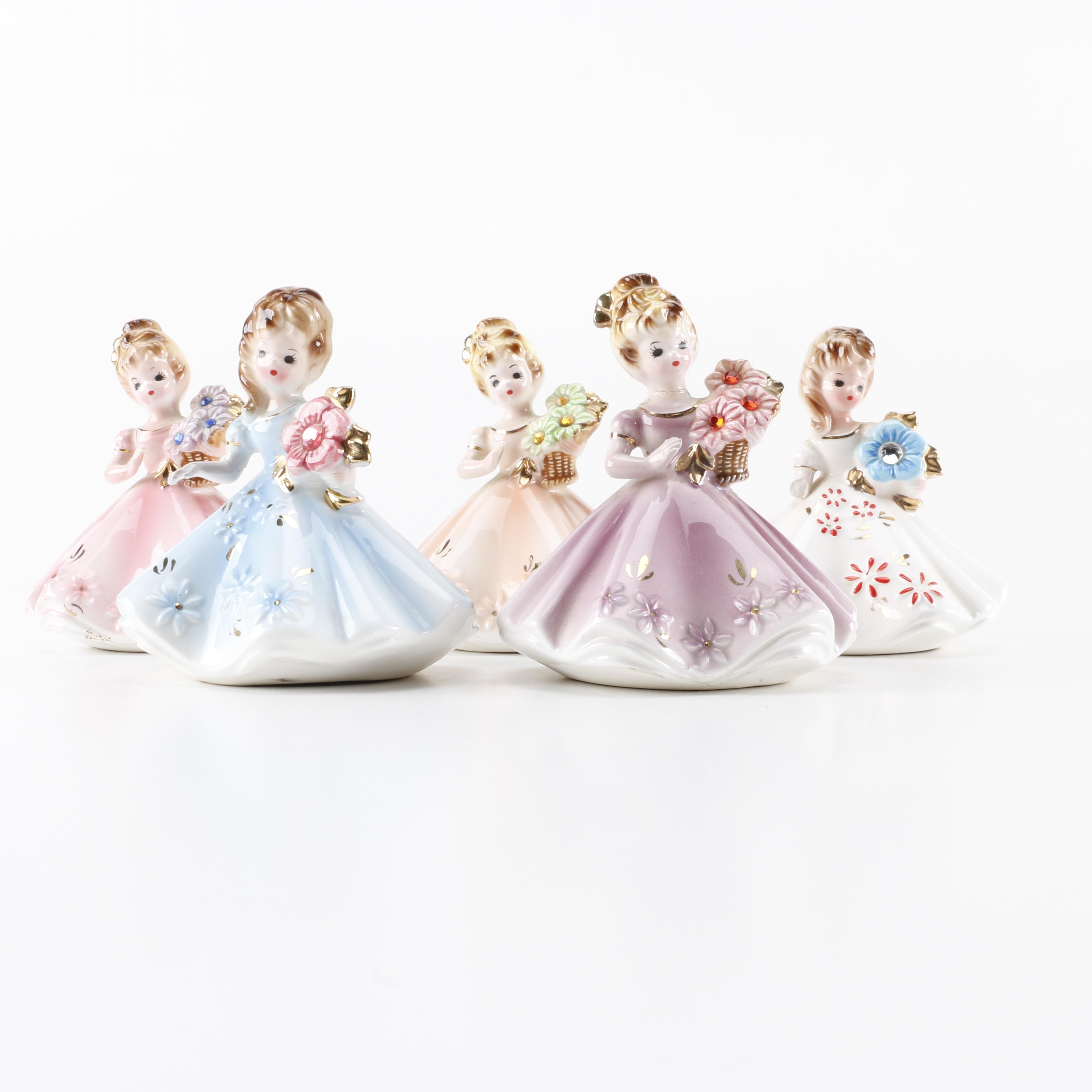 Circa 1960s Josef Originals Porcelain Birthstone Figurines