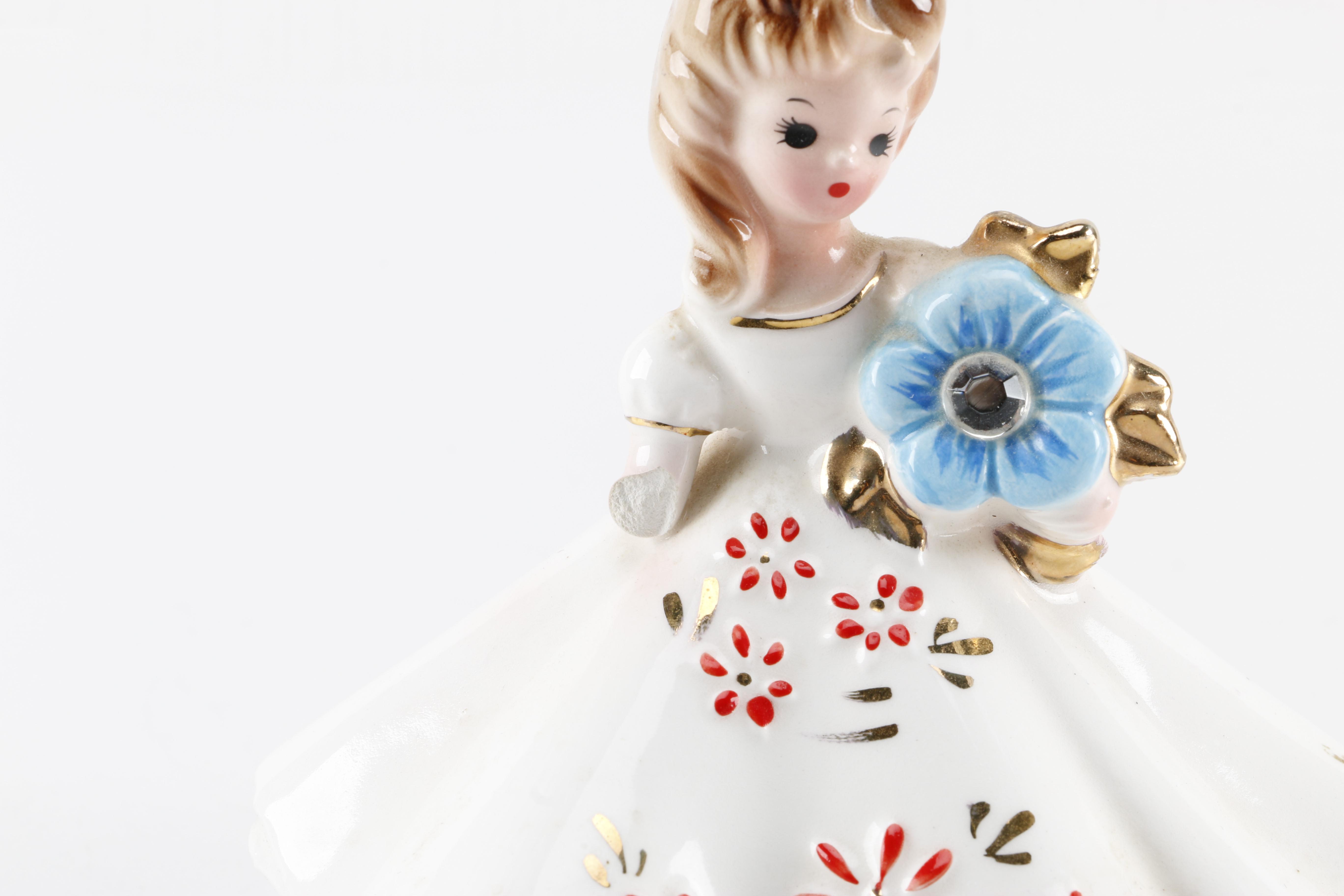 Circa 1960s Josef Originals Porcelain Birthstone Figurines