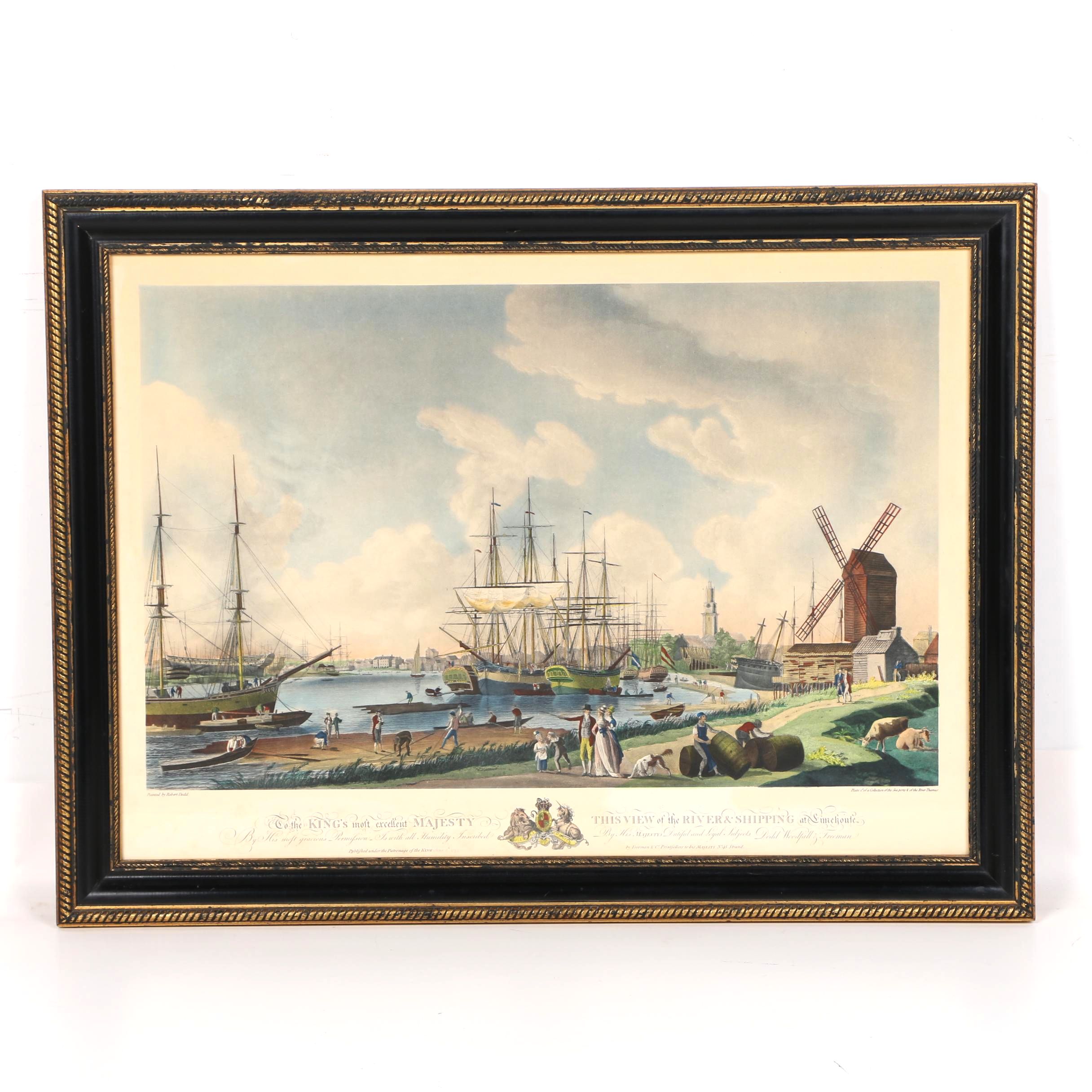 Robert Dodd Hand Colored Lithograph "View of the River & Shipping at Simehoute"
