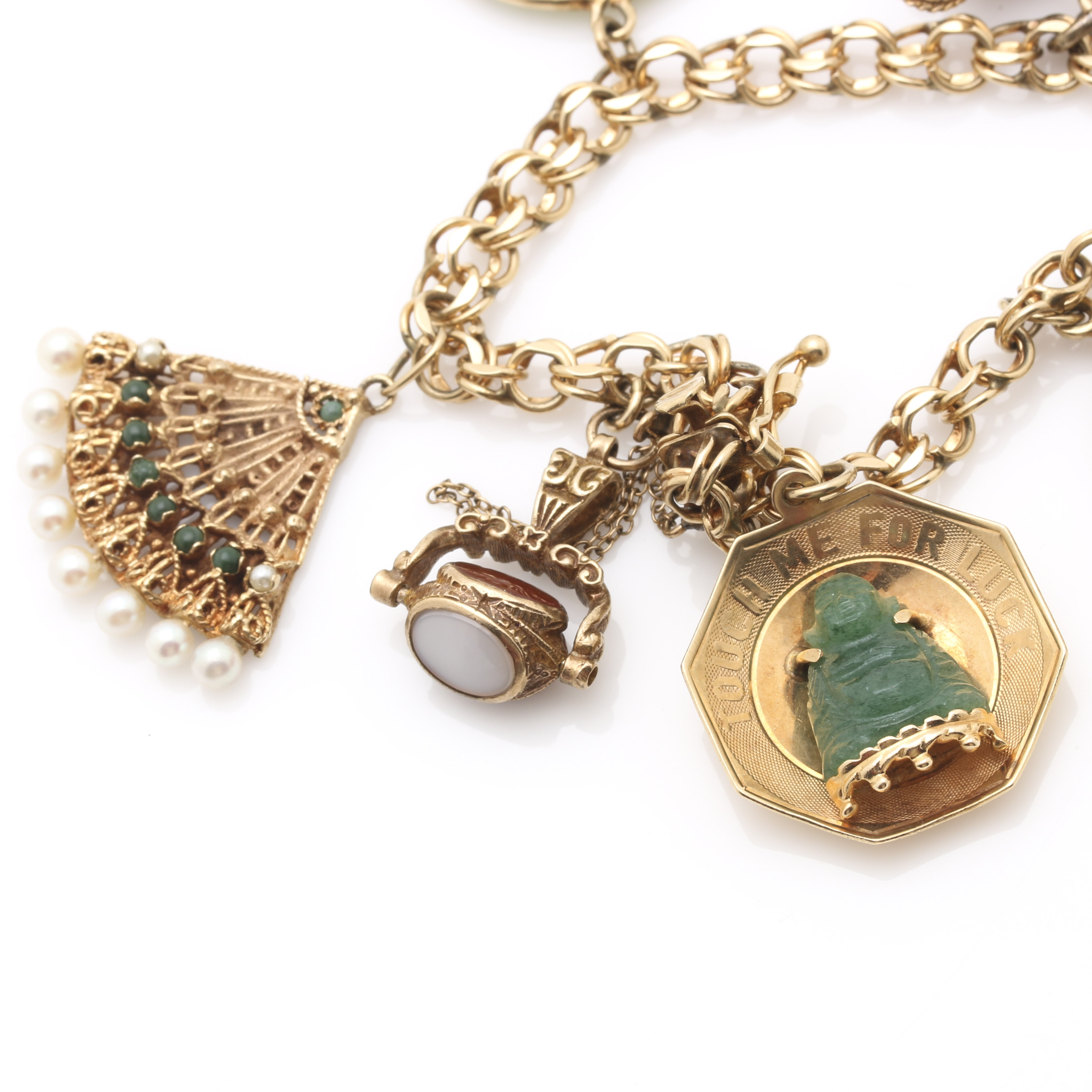 14K Yellow Gold Bracelet With Multi-Gemstone Charm Assortment