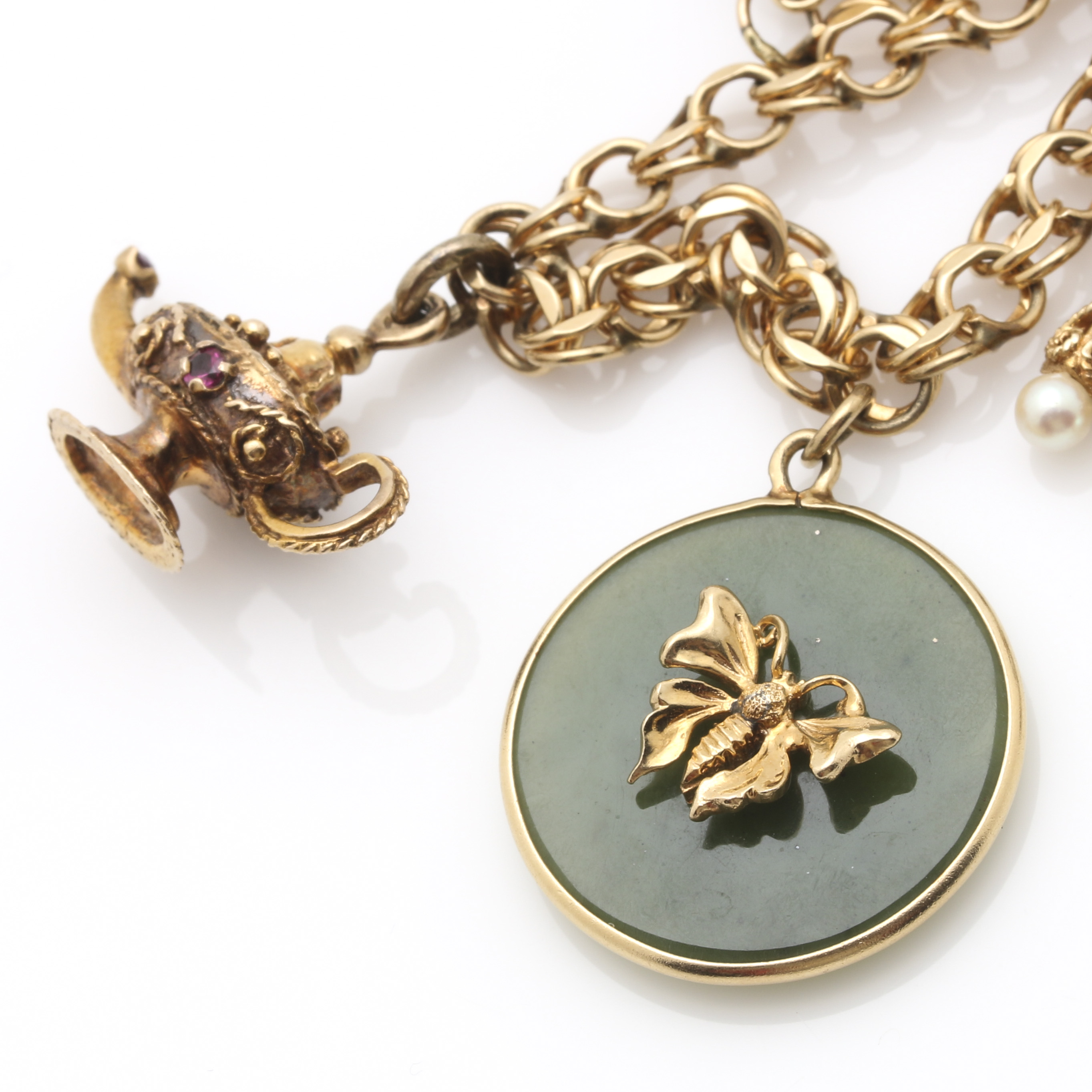 14K Yellow Gold Bracelet With Multi-Gemstone Charm Assortment