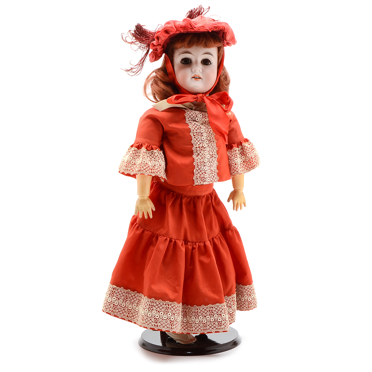 Antique German Bisque Head Karl Hartmann Doll in Red
