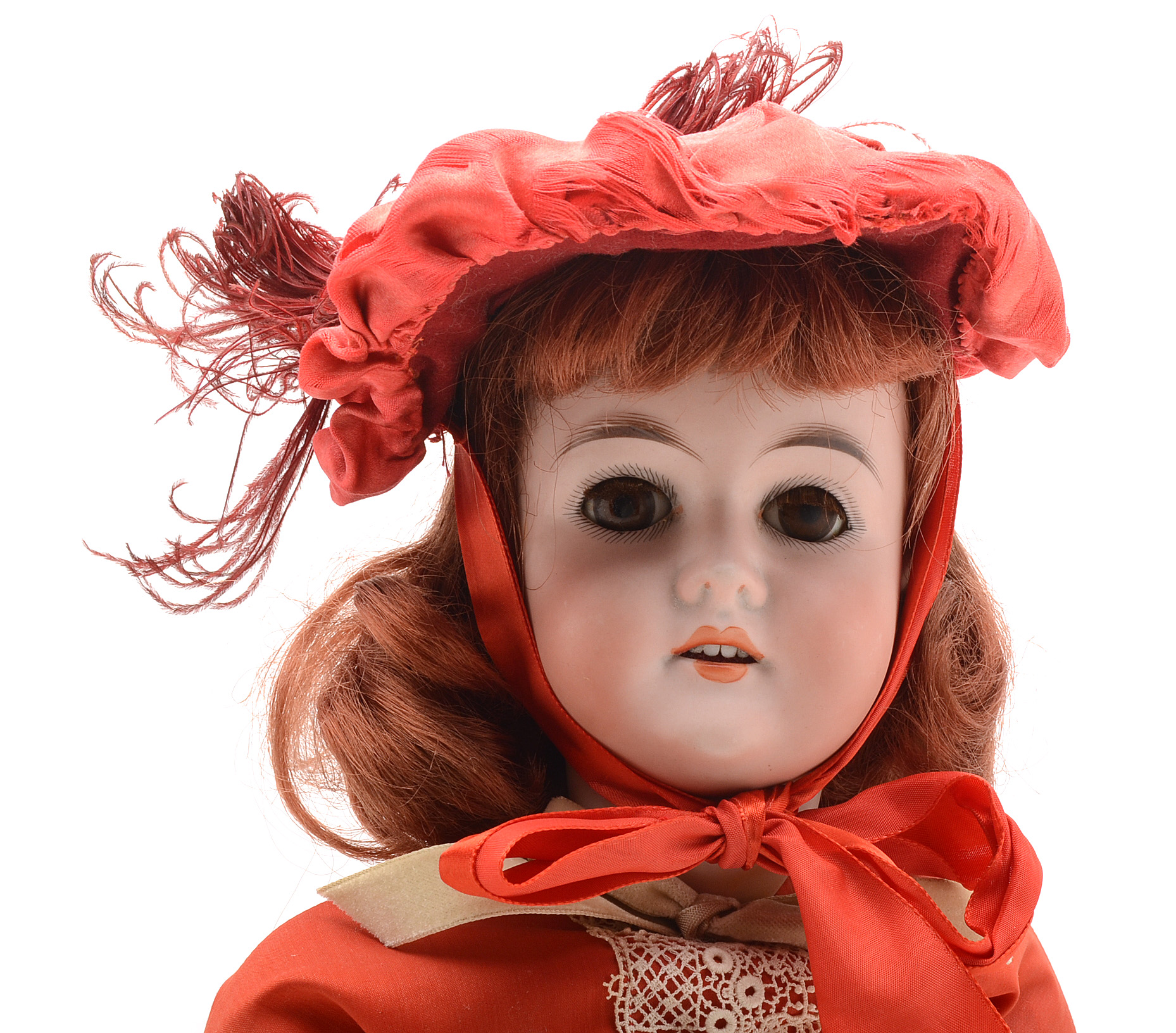 Antique German Bisque Head Karl Hartmann Doll in Red