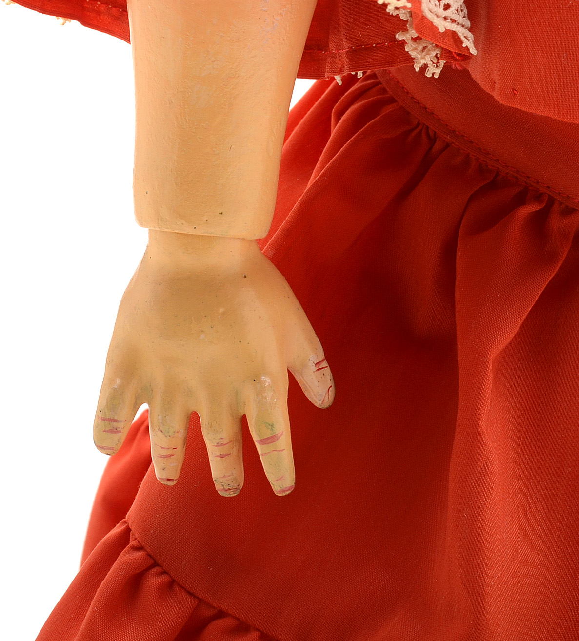 Antique German Bisque Head Karl Hartmann Doll in Red