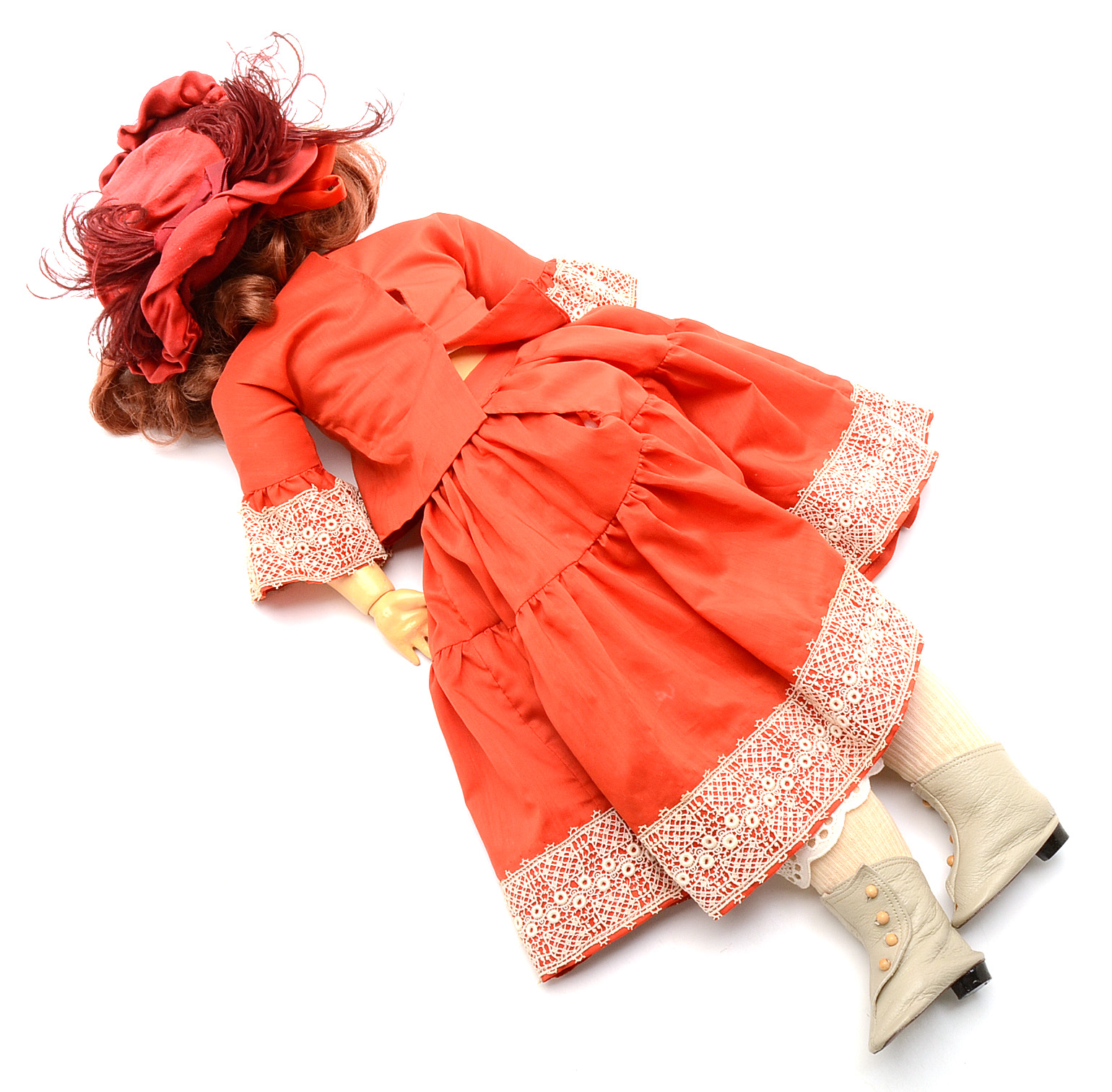 Antique German Bisque Head Karl Hartmann Doll in Red