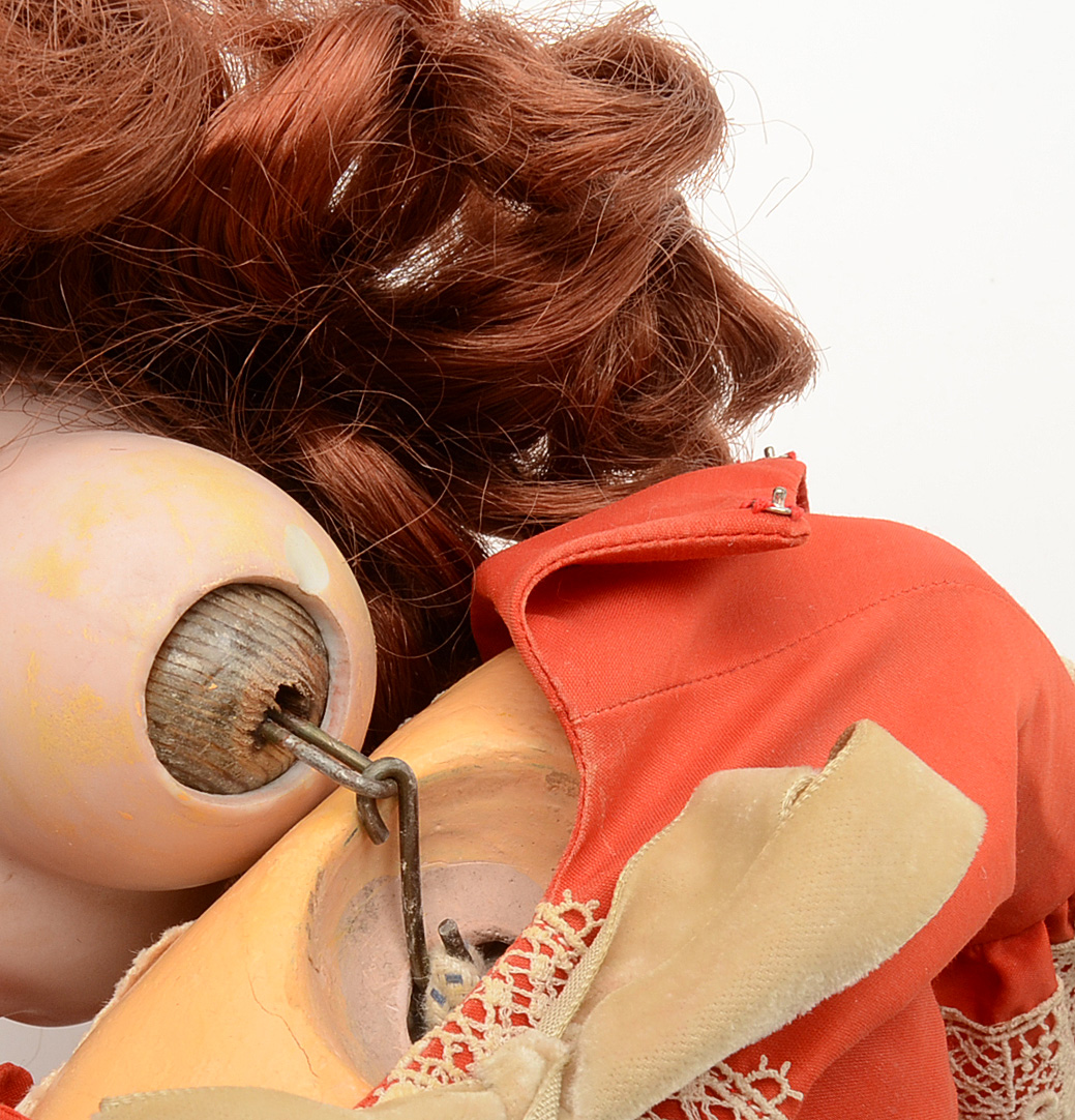 Antique German Bisque Head Karl Hartmann Doll in Red