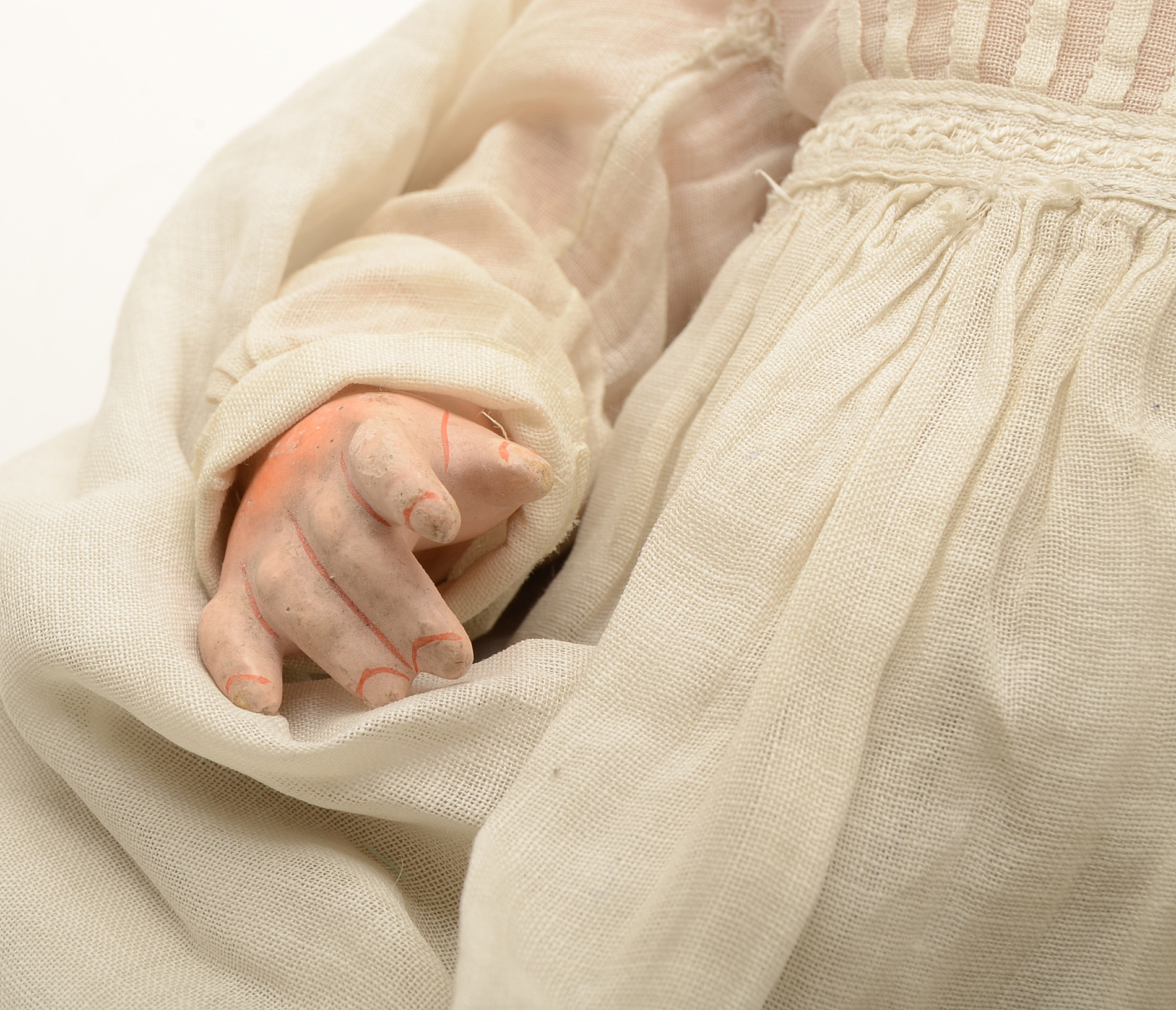 Hertel & Schwab German Bisque Head Baby Doll in Vintage Christening Gown