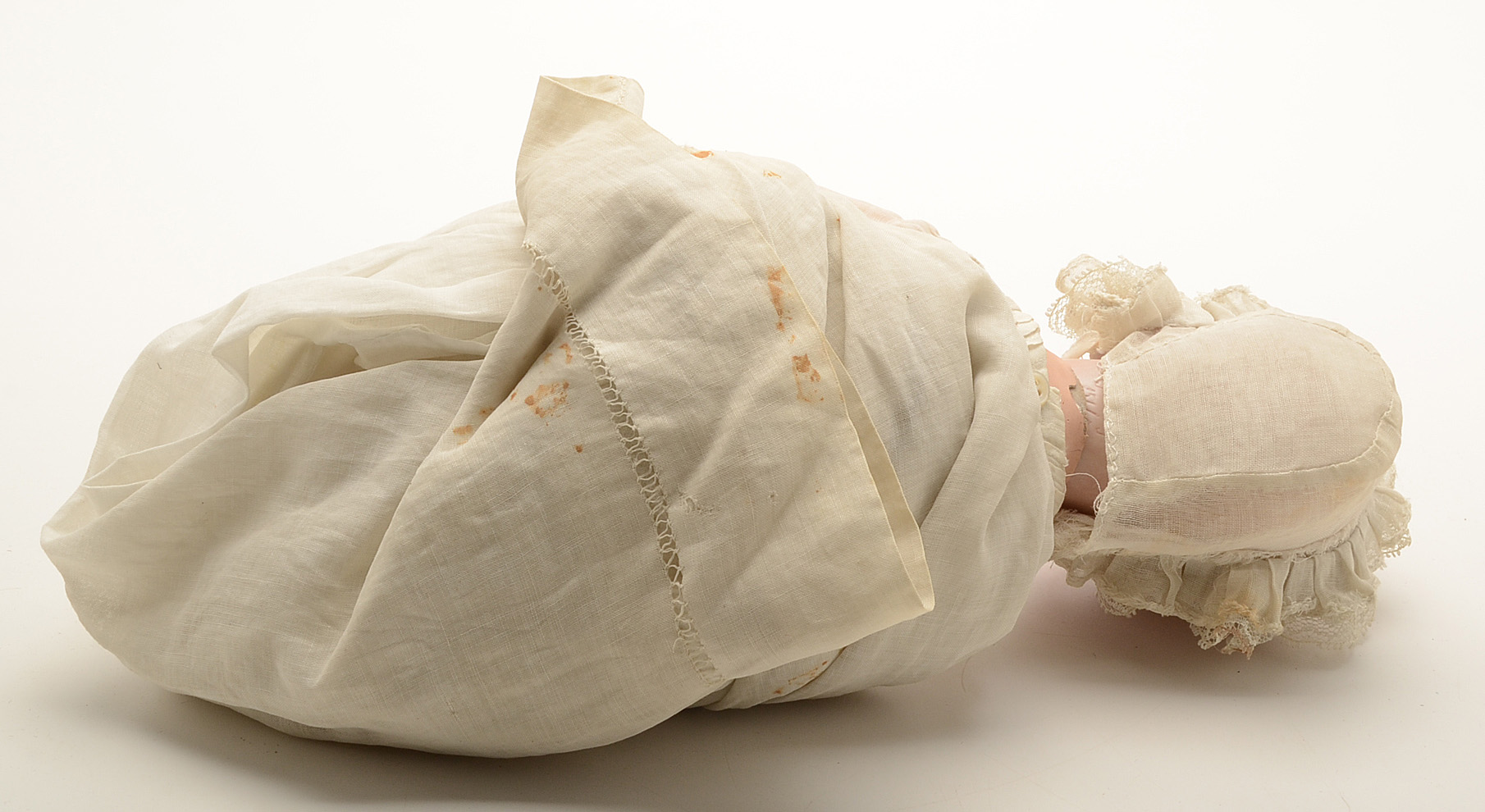 Hertel & Schwab German Bisque Head Baby Doll in Vintage Christening Gown