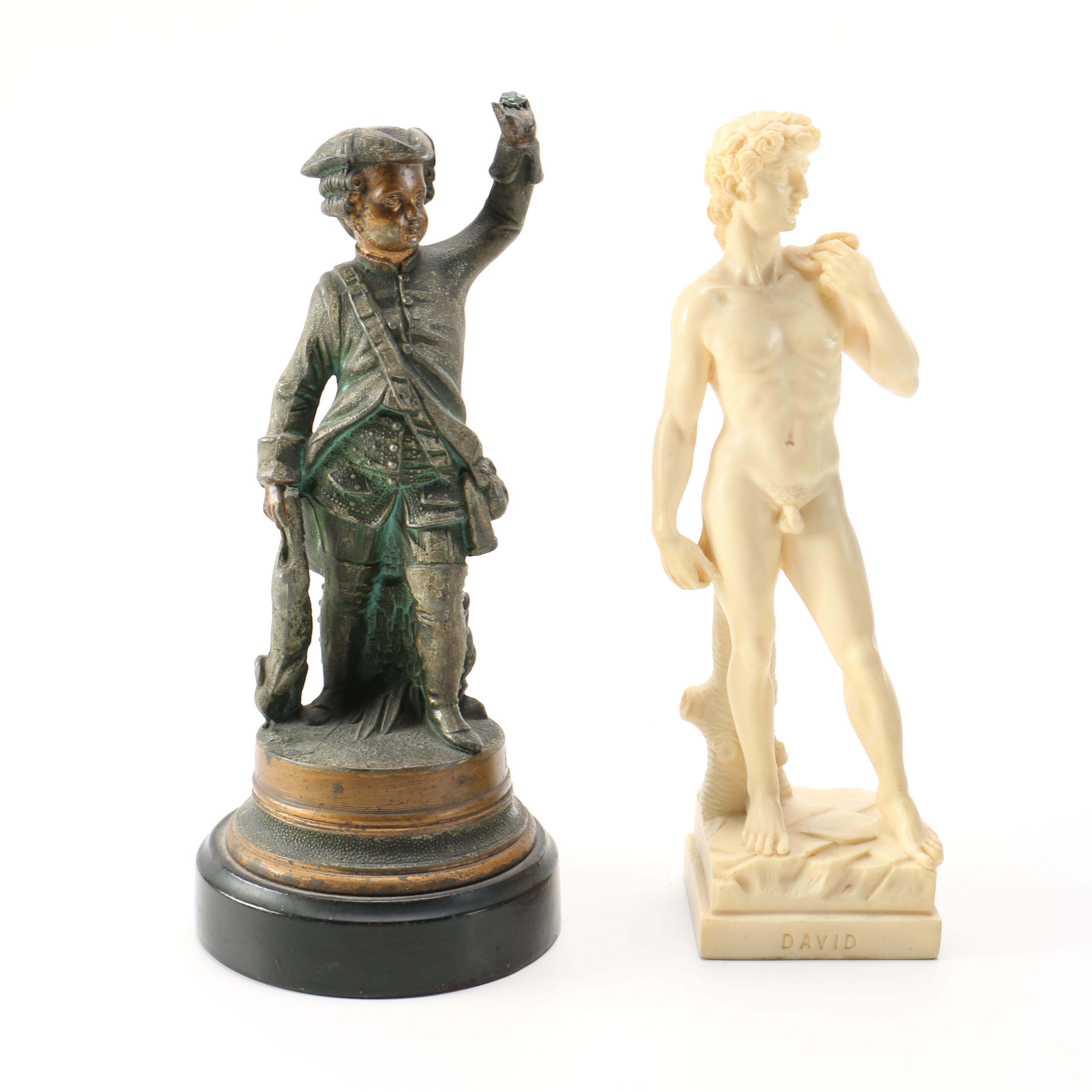 Reproduction of Michelangelo's "David" and Soldier Figurines