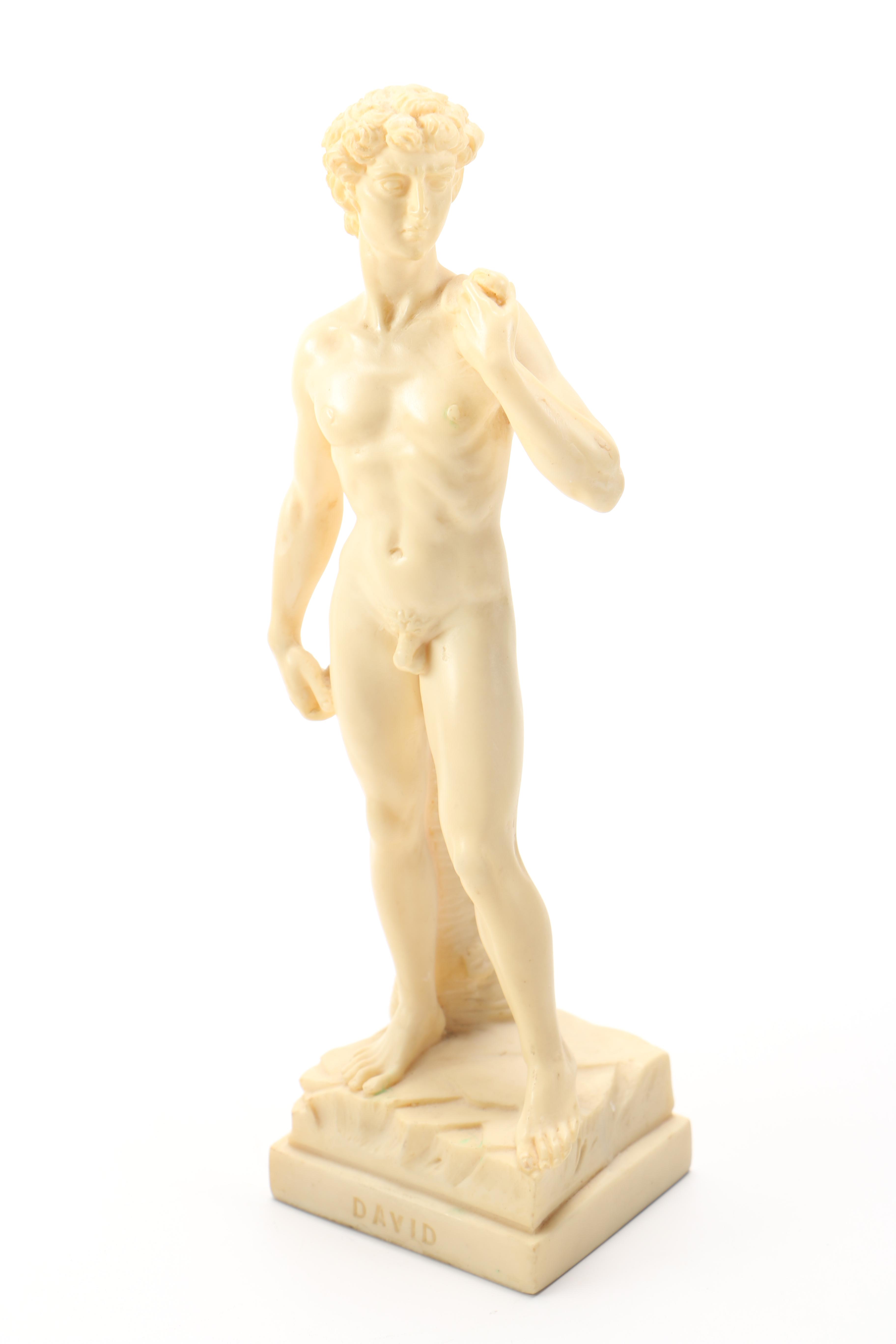 Reproduction of Michelangelo's "David" and Soldier Figurines