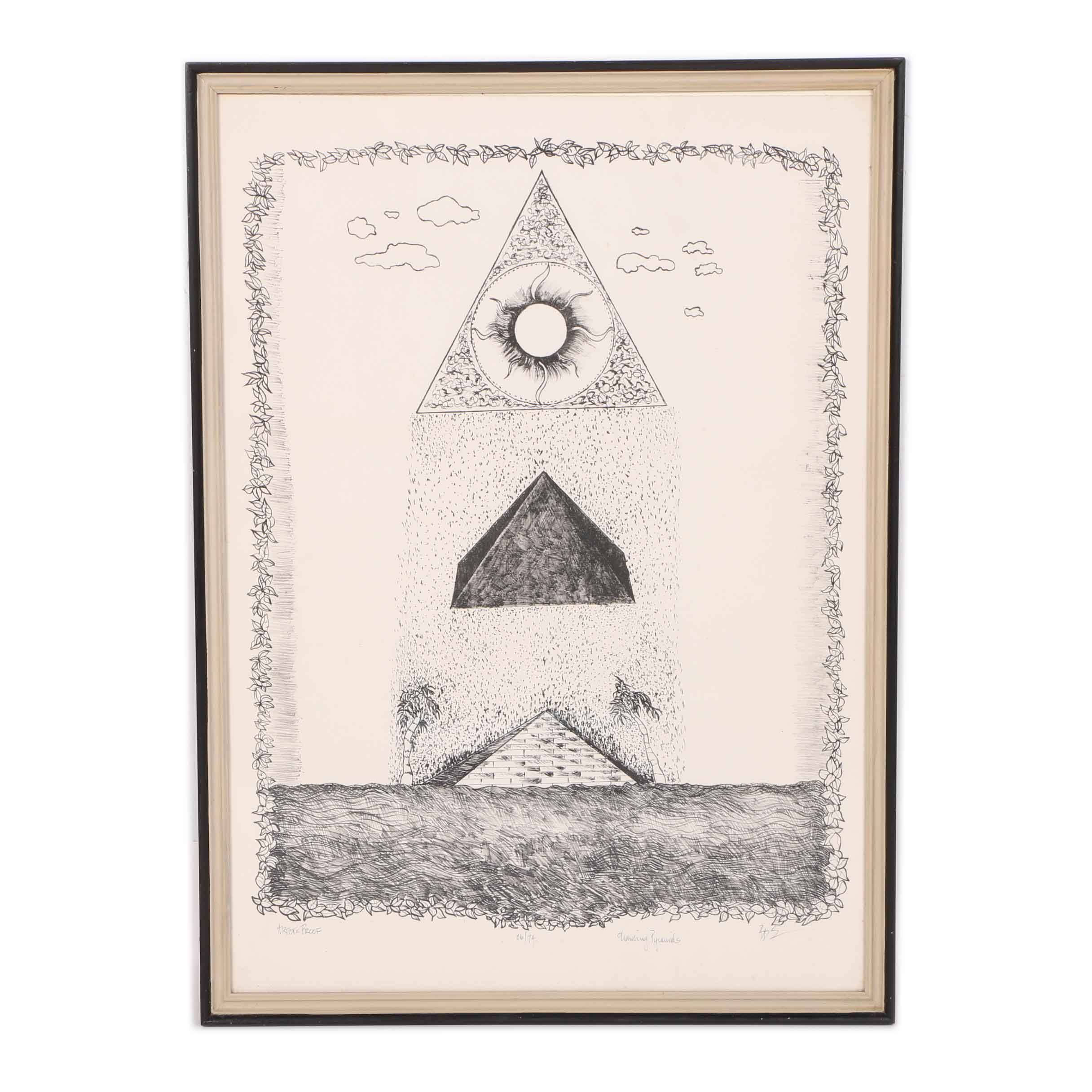 Beverly Snodgrass Limited Edition Artist Proof Lithograph on Paper "Hanging Pyramids"
