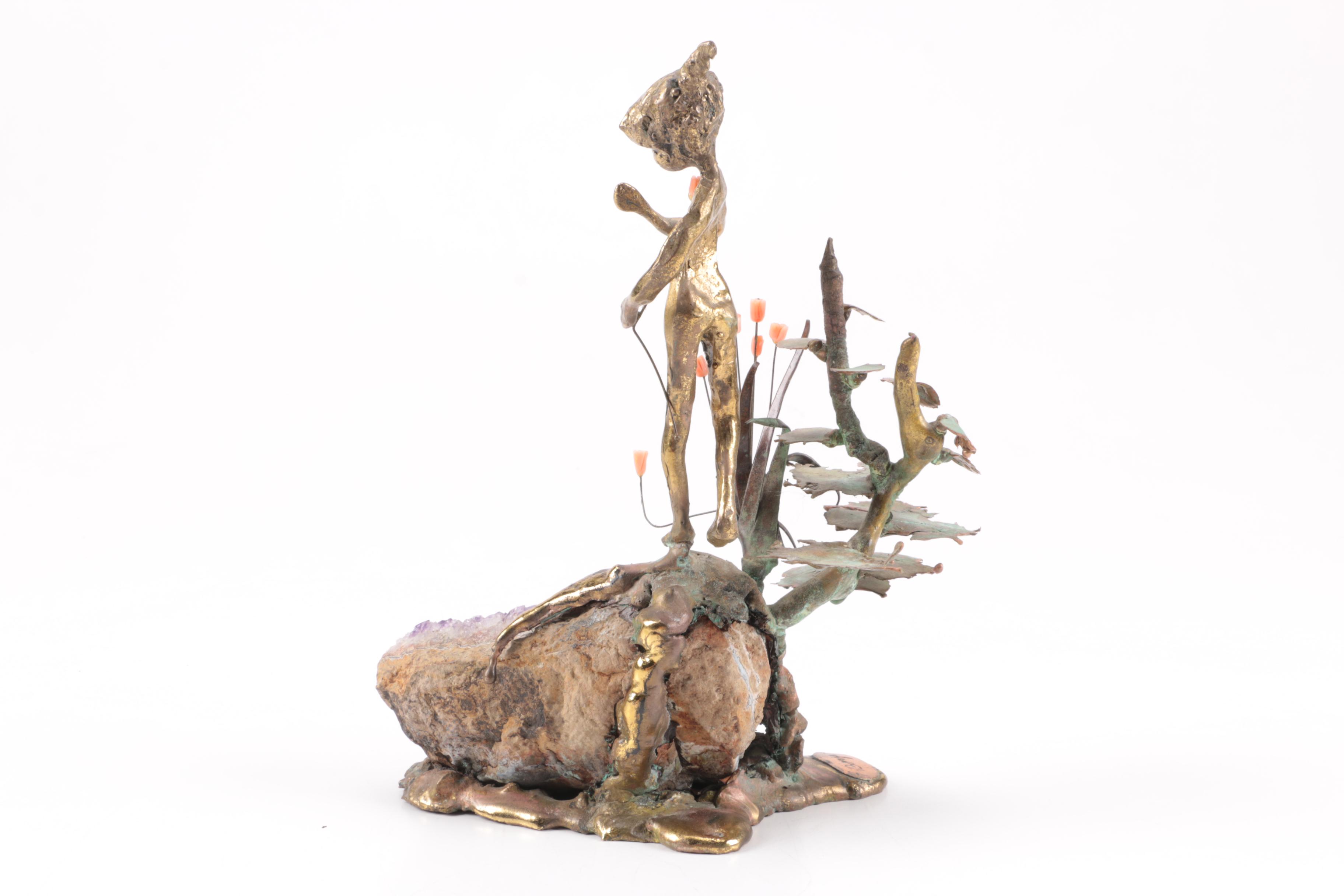 Martin Borja Brass Tone Metal and Amethyst Sculpture