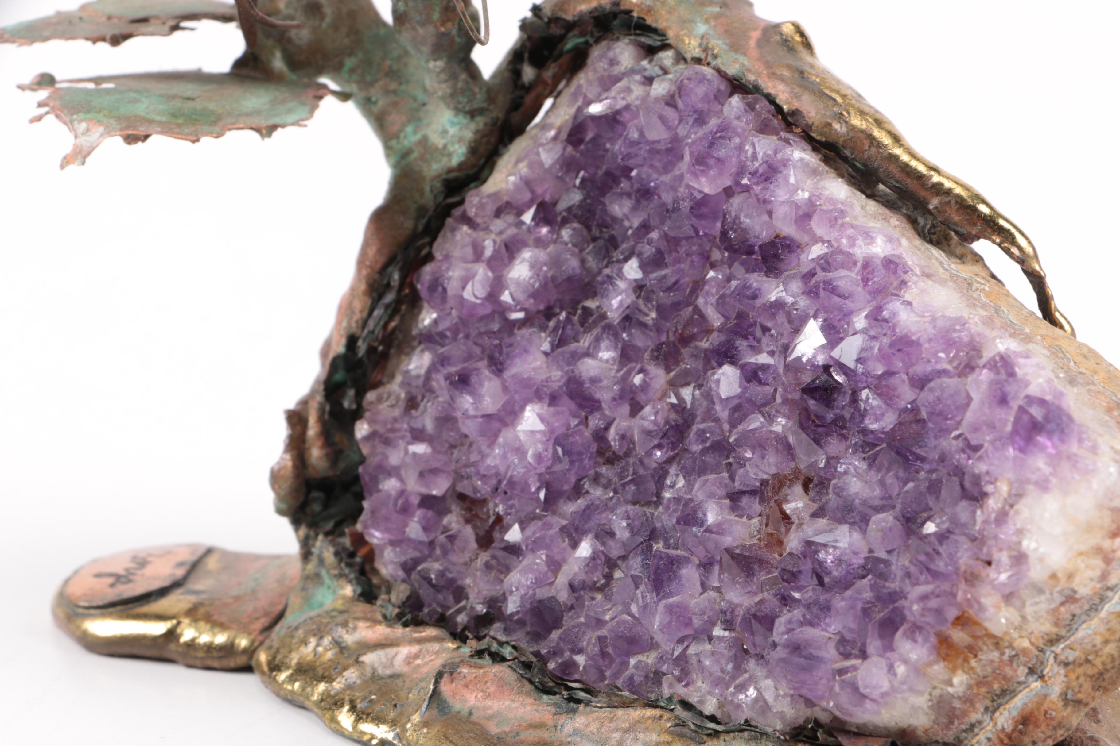 Martin Borja Brass Tone Metal and Amethyst Sculpture