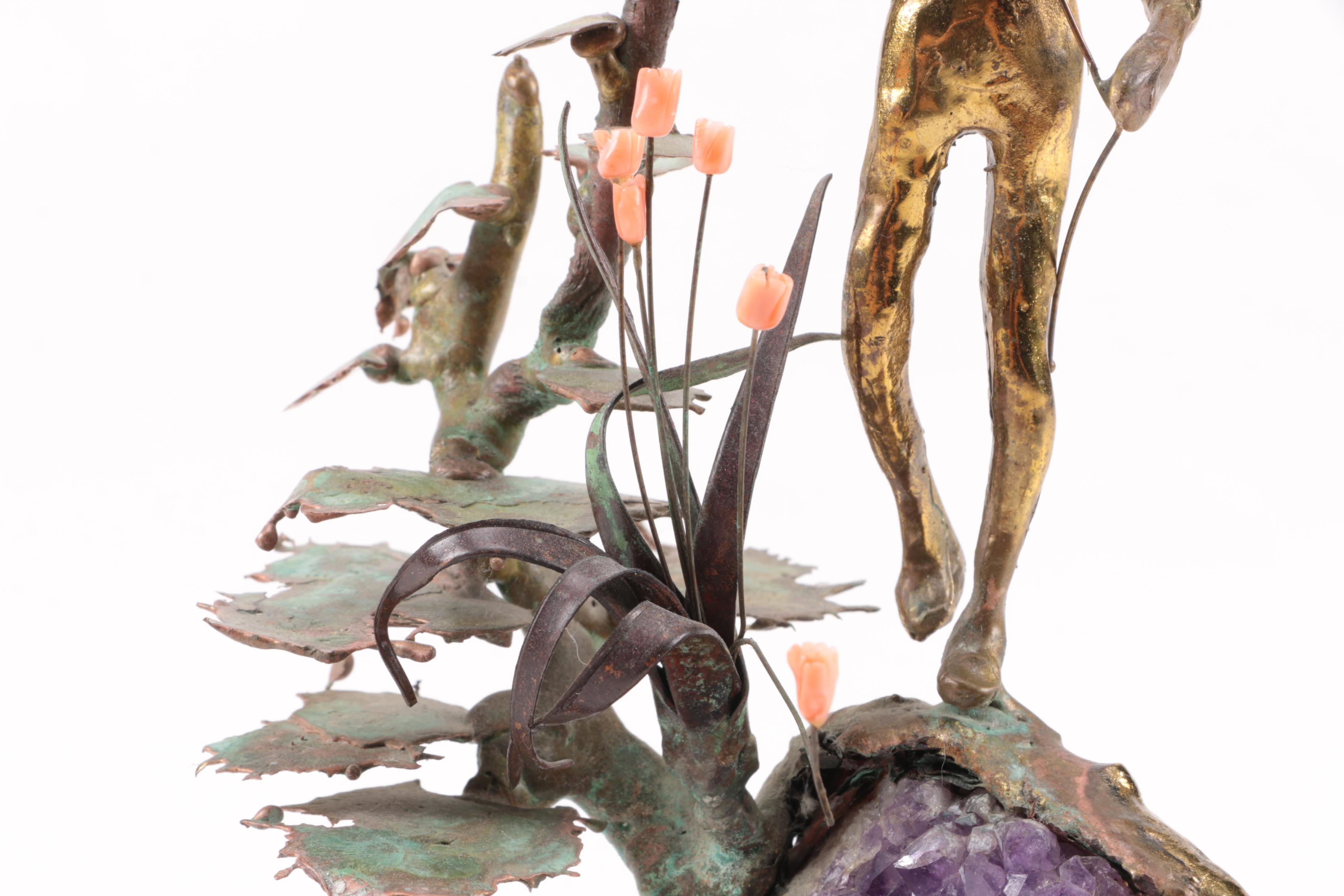 Martin Borja Brass Tone Metal and Amethyst Sculpture