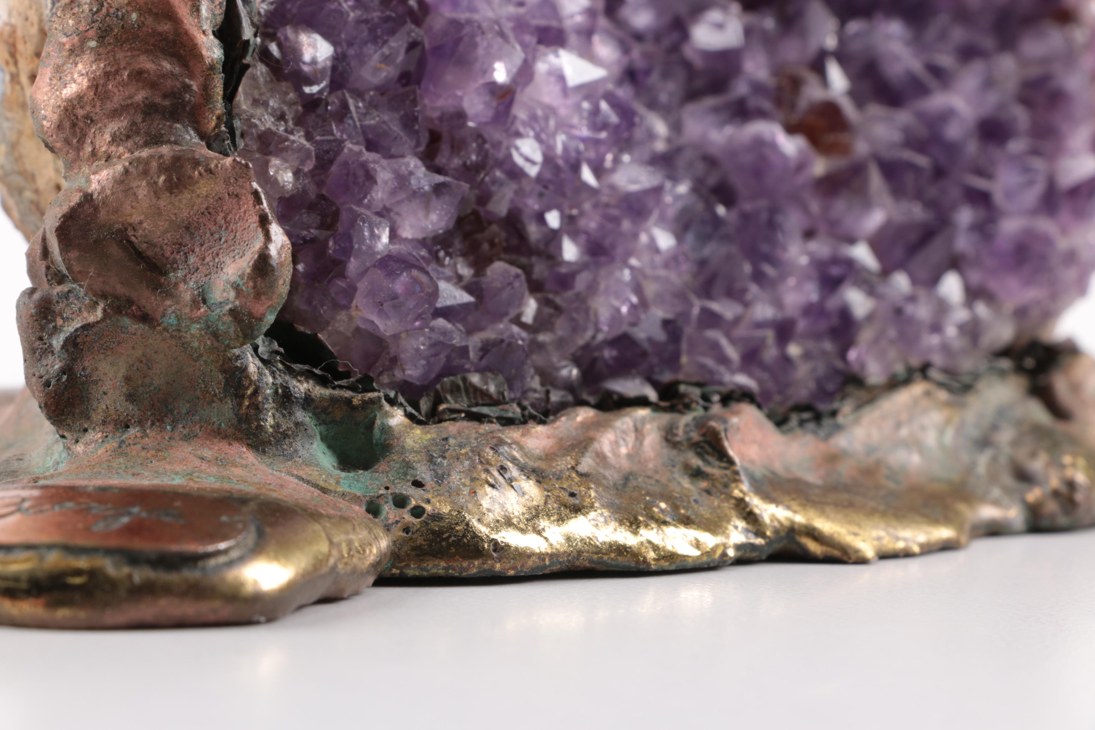 Martin Borja Brass Tone Metal and Amethyst Sculpture