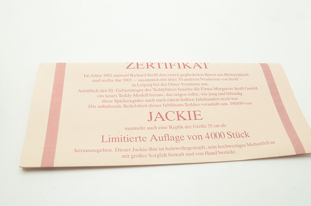 Steiff Official Replica of the Original Jackie Bear 1953