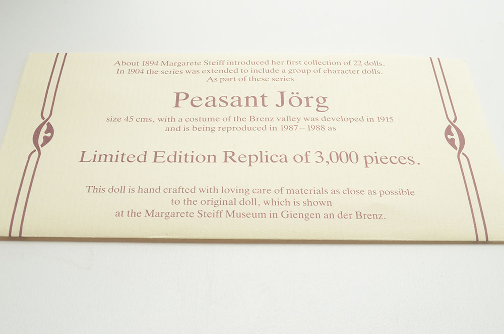 Steiff Official Replica Felt Character Doll Peasant Jorg